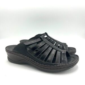 New Josef Seibel Sandals Camille Roma Black Leather Strappy Slip‎ On Sandals 42